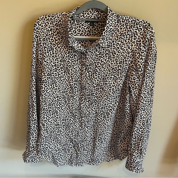 J Crew Leopard Print Silk Button Down Blouse Size 14 - Picture 2 of 7